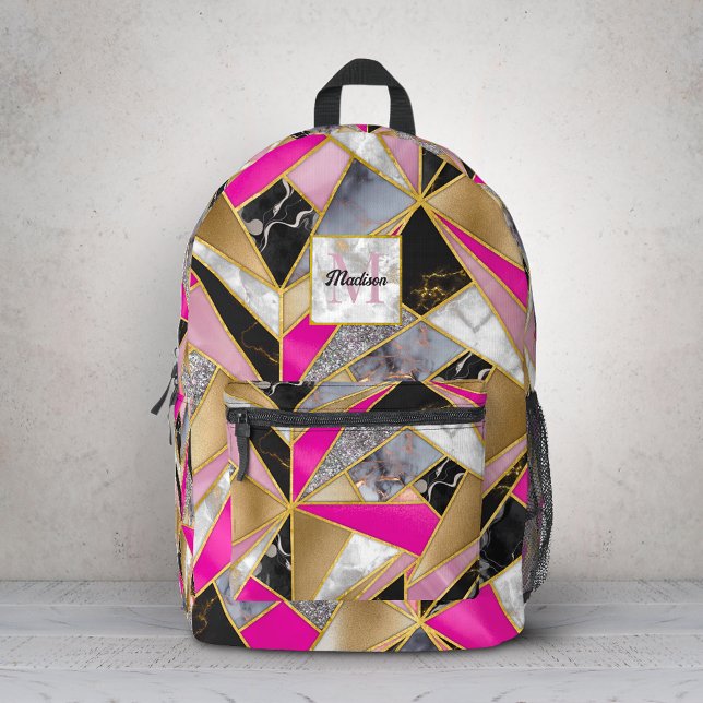 Elegant abstract pink black geometric printed backpack (Creator Uploaded)