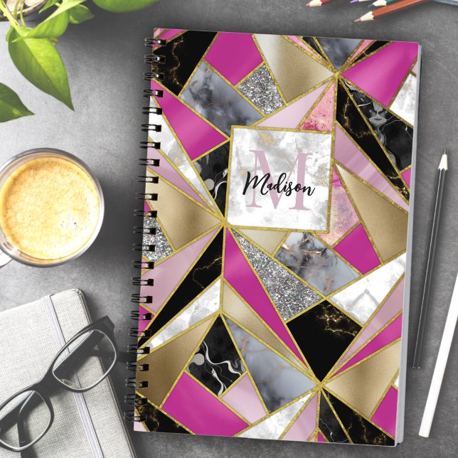 Elegant abstract pink black geometric sketchbook notebook (Creator Uploaded)
