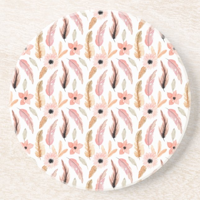 Elegant Abstract Pink Floral Watercolor Pattern Coaster (Front)
