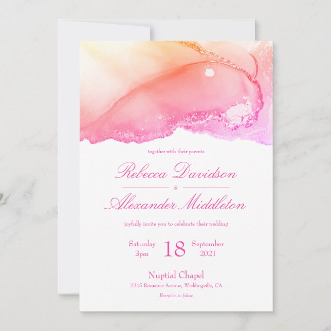 Elegant Abstract Pink Gold Wedding Invitation (Front)