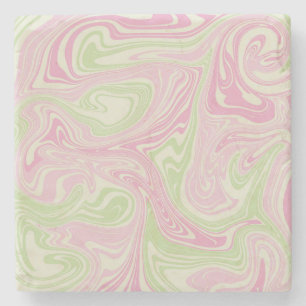 Elegant Abstract Pink Green Marble Retro Wavy  Stone Coaster
