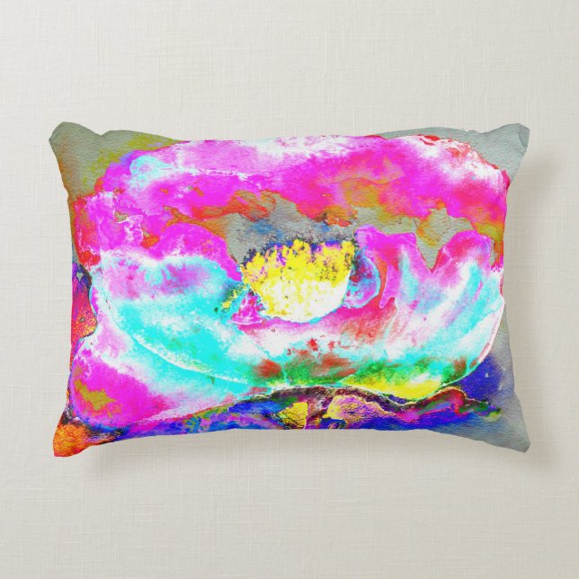 Elegant abstract pink teal floral painting decorative cushion (Front)