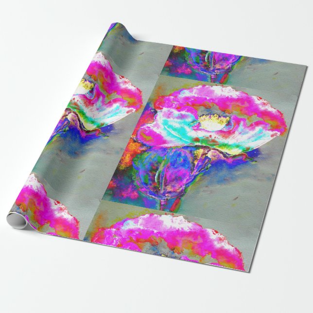Elegant abstract pink teal floral painting wrapping paper (Unrolled)