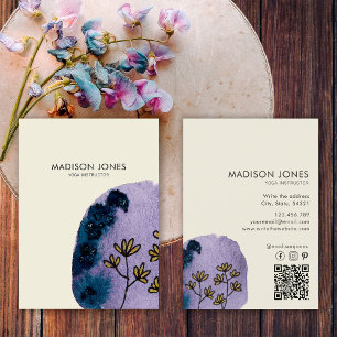 Elegant Abstract Purple Blue Watercolor Flowers Business Card