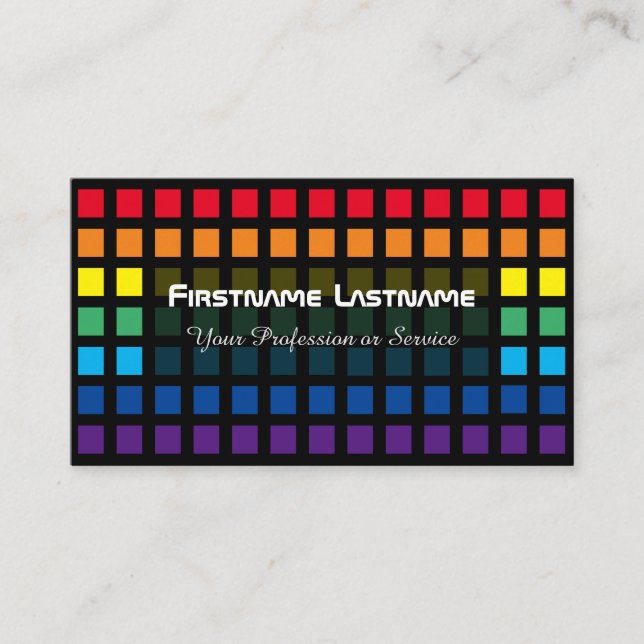 Elegant abstract rainbow squares colourful mosaic business card (Front)
