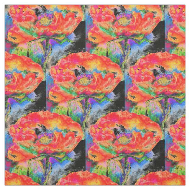 Elegant abstract red floral watercolor black fabric (Swatch)