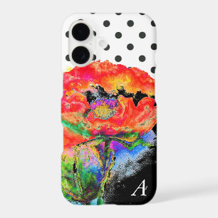 Elegant abstract red floral watercolor polka dot