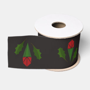 Elegant Abstract Red Roses, Holly Holiday Black Grosgrain Ribbon