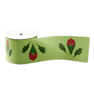 Elegant Abstract Red Roses, Holly Holiday Lime Grosgrain Ribbon