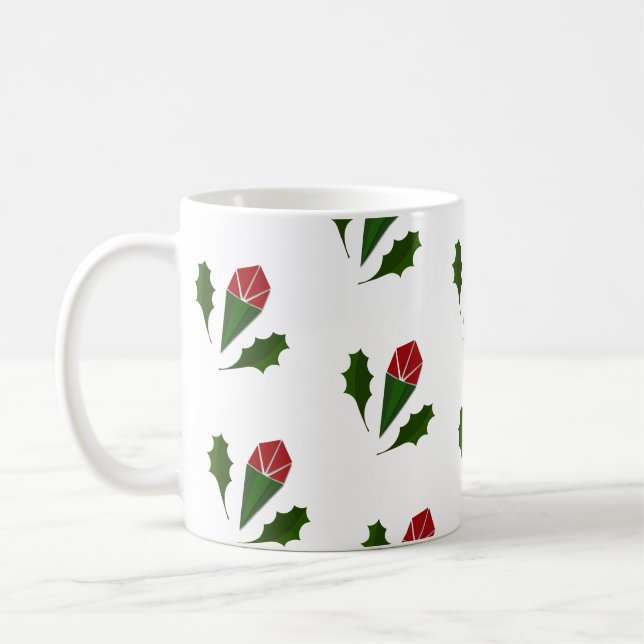 Elegant Abstract Red Roses & Leaves Floral Pattern Coffee Mug (Left)