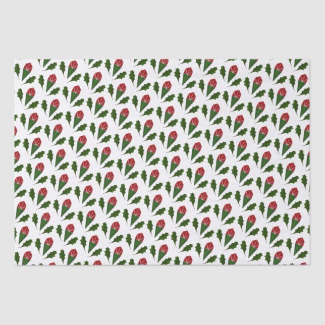 Elegant Abstract Red Roses & Leaves Floral Pattern Tissue Paper (Front)