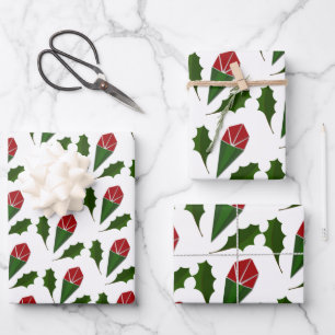 Elegant Abstract Red Roses & Leaves Floral Pattern Wrapping Paper Sheet