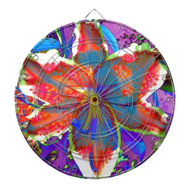 Elegant abstract retro red blue floral watercolor  dartboard (Front)
