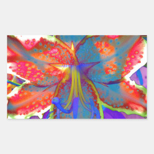 Elegant abstract retro red blue floral watercolor  rectangular sticker