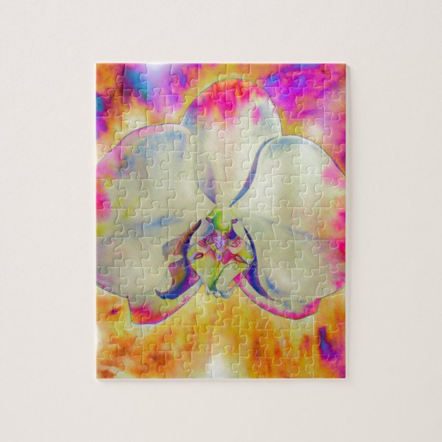 Elegant abstract retro watercolor pink orchid jigsaw puzzle (Vertical)