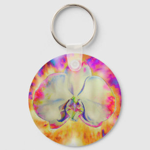 Elegant abstract retro watercolor pink orchid key ring