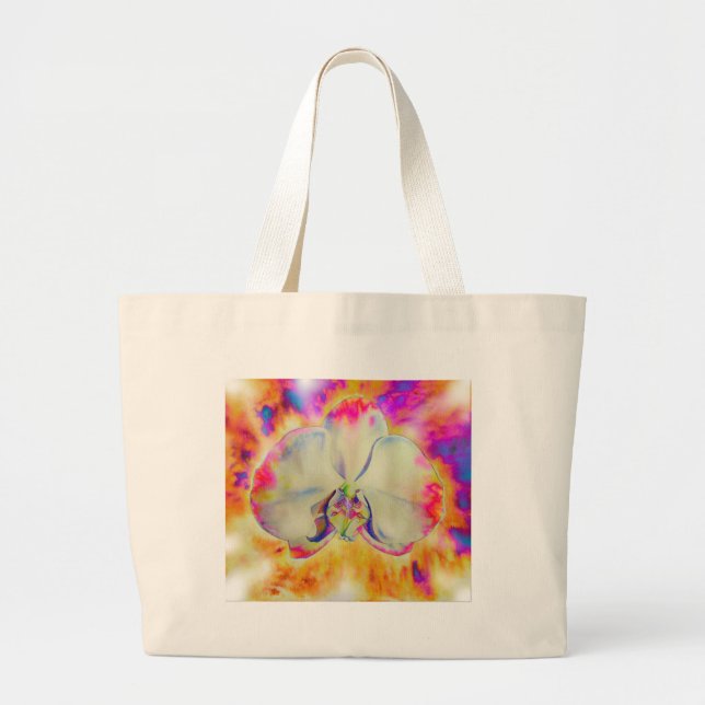Elegant abstract retro watercolor pink orchid large tote bag (Front)