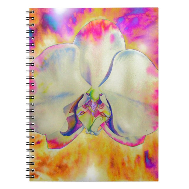Elegant abstract retro watercolor pink orchid spiral notebook (Front)