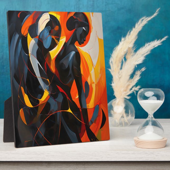 Elegant Abstract Silhouette in Fiery Tones Art Plaque (Side)