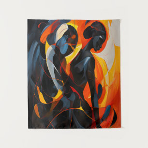 Elegant Abstract Silhouette in Fiery Tones Art Tapestry