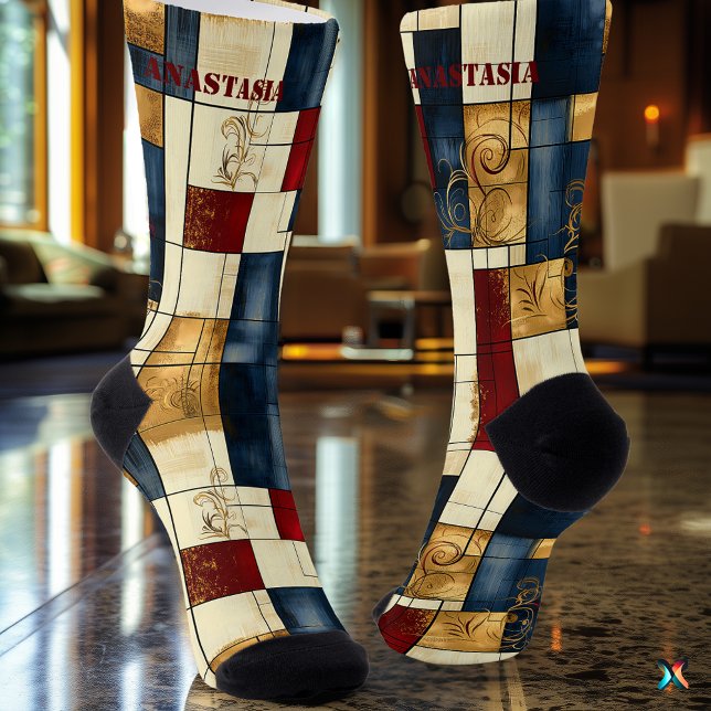 Elegant Abstract Socks: Retro Geometric Design Socks (Creator Uploaded)
