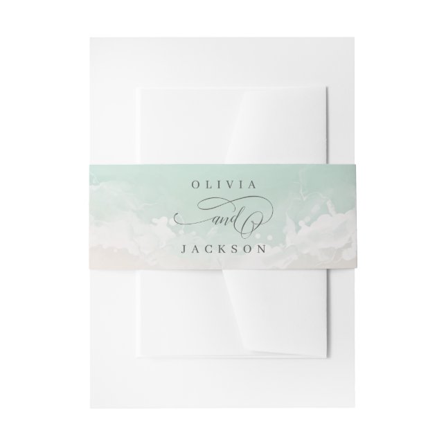 Elegant abstract sparkling ocean beach wedding invitation belly band (Front Example)