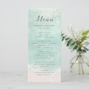 Elegant abstract sparkling ocean beach wedding menu