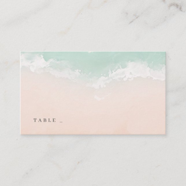 Elegant abstract sparkling ocean beach wedding place card (Front)