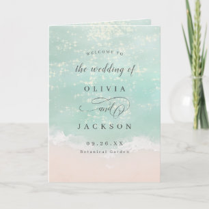 Elegant abstract sparkling ocean beach wedding  programme