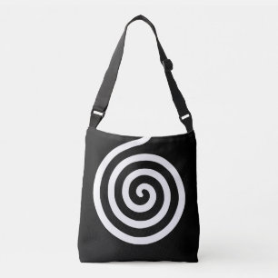 Elegant Abstract Spiral Circle in Black & White Crossbody Bag