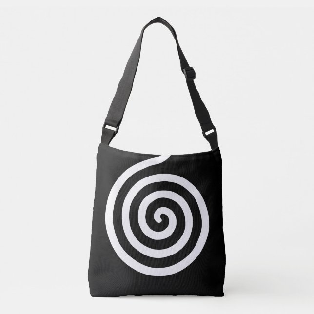Elegant Abstract Spiral Circle in Black & White Crossbody Bag (Front)