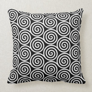 Elegant Abstract Spiral Circles in Black & White Cushion