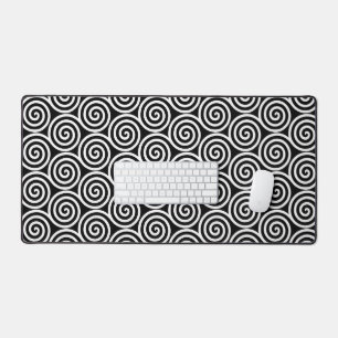 Elegant Abstract Spiral Circles in Black & White Desk Mat