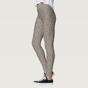 Elegant Abstract Spiral Circles on Brown Leggings
