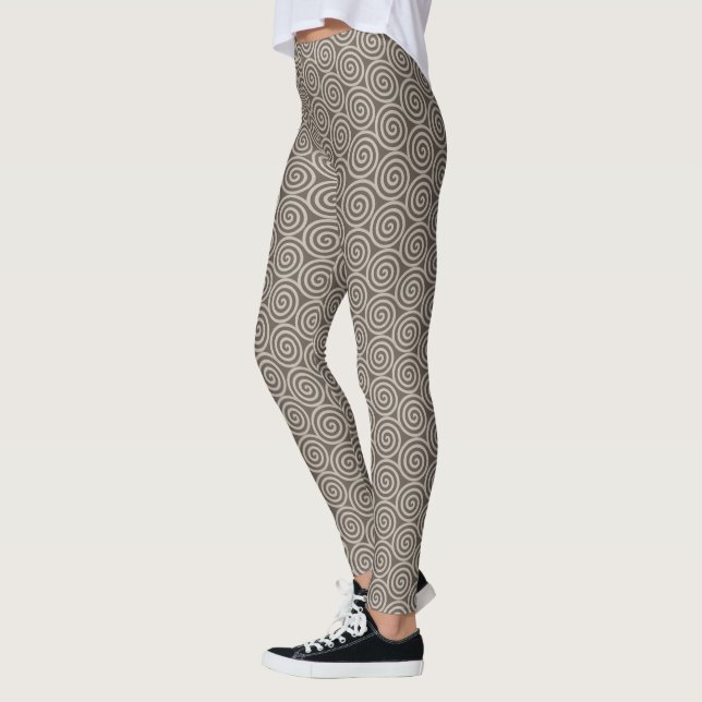 Elegant Abstract Spiral Circles on Brown Leggings (Left)