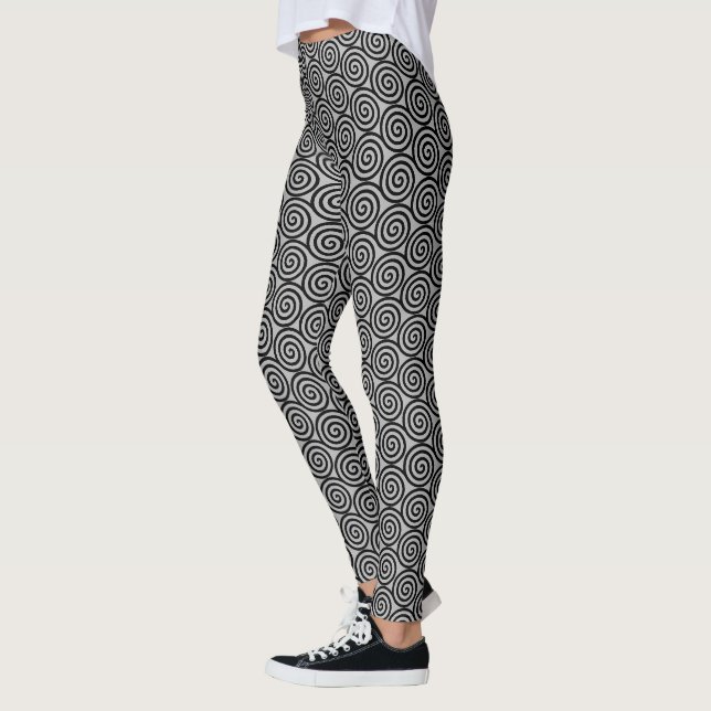Elegant Abstract Spiral Circles on Grey Leggings (Left)