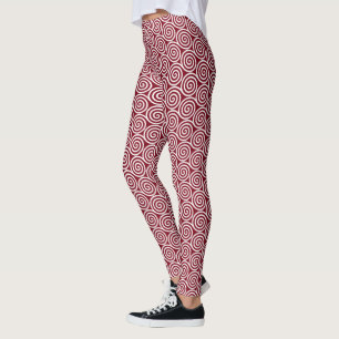 Elegant Abstract Spiral Circles on Maroon Leggings