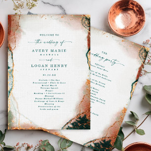 Elegant Abstract Teal & Copper Wedding Ceremony Programme