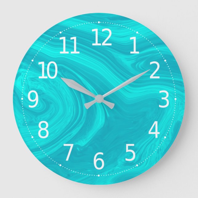 Elegant Abstract Teal Liquid Marble Artwork | Large Clock (Front)