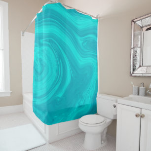 Elegant Abstract Teal Liquid Marble Artwork Shower Curtain