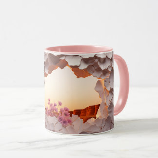 Elegant Abstract Wall Break Design with Blooming F Mug
