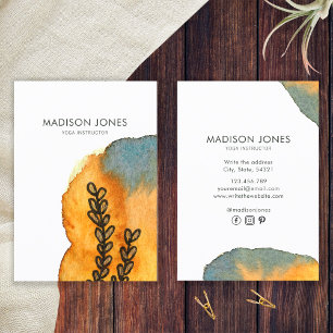 Elegant Abstract Watercolor Flower Yoga Instructor Business Card