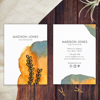 Elegant Abstract Watercolor Flower Yoga Instructor Business Card