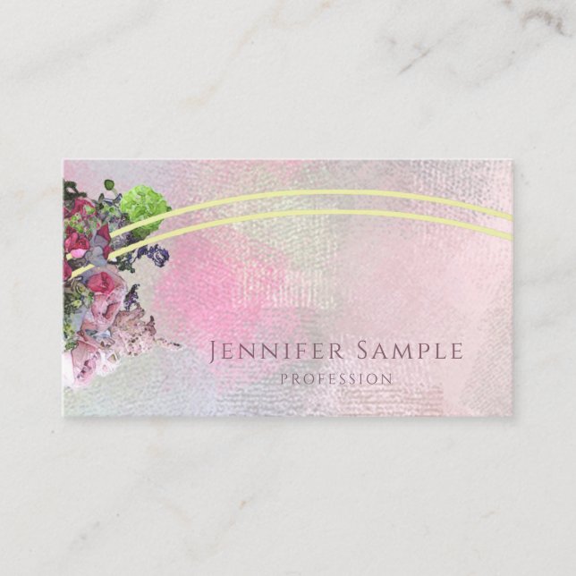 Elegant Abstract Watercolor Flowers Professional Business Card (Front)