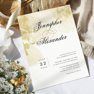 Elegant Abstract Watercolor Gold Wedding Invitation