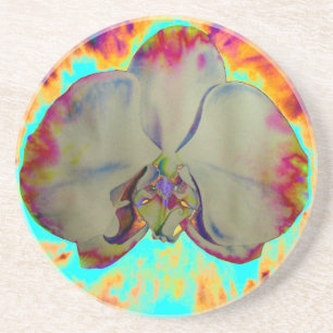 Elegant abstract watercolor orchid painting coaster