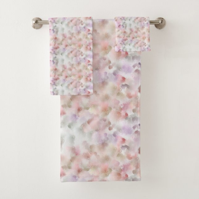 Elegant Abstract Watercolor Pink Lilac Pastel Bath Towel Set (Insitu)