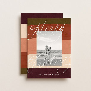 Elegant Abstract Watercolor Stripe Family Photo Holiday Card