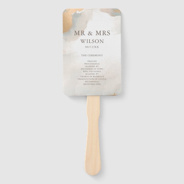 Elegant Abstract Watercolour Gold Wedding Hand Fan (Front)