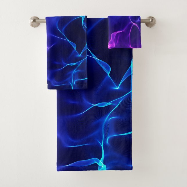 Elegant Abstract Waves -blue and purple- Bath Towel Set (Insitu)